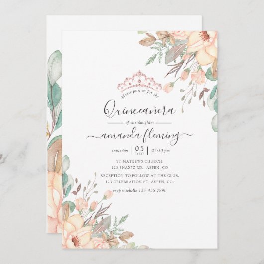 赤面ピンクフローラキンセアニラ 招待状 (正面/裏面)