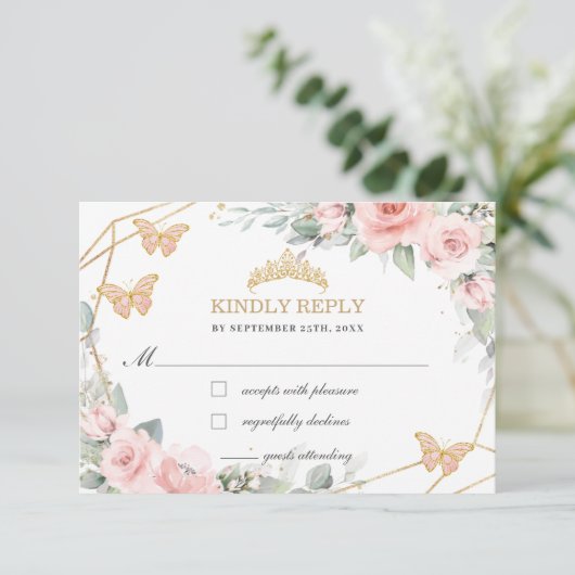 赤面ピンクフローラクインセアニラ蝶の返信 出欠カード (スタンド正面)