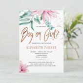 赤面ピンクフローラグリッターベビー性発現パーティー 招待状 (スタンド正面)