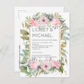 赤面ピンクフローラグリーナリーボホ結婚ズ ポストカード (正面/裏面)