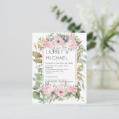 赤面ピンクフローラグリーナリーボホ結婚ズ ポストカード (スタンド正面)