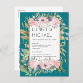 赤面ピンクフローラグリーナリーボホ結婚ズ ポストカード (正面/裏面)