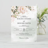 赤面ピンクフローラグリーナリーボホ結婚式招待状 招待状 (スタンド正面)