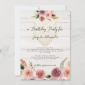 赤面ピンクフローラグリーンマクラム誕生パーティー 招待状 (正面)