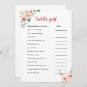 赤面ピンクフローラゲストシャワーゲームカードを見つける 招待状 (正面/裏面)