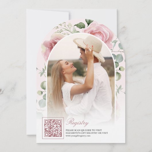 赤面ピンクフローラコケットボウアーチブライダルシャワー 招待状 (裏面)