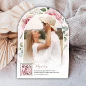 赤面ピンクフローラコケットボウアーチブライダルシャワー 招待状