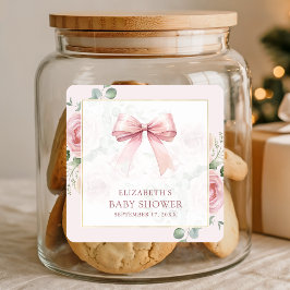 赤面ピンクフローラコケット弓ベビーシャワー スクエアシール