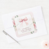 赤面ピンクフローラコケット弓ベビーシャワー スクエアシール (封筒)