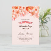 赤面ピンクフローラサプライズ誕生日ディナーパーティー 招待状 (スタンド正面)