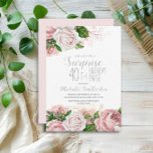 赤面ピンクフローラサプライズ40歳の誕生日 招待状