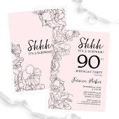 赤面ピンクフローラサプライズ90誕生日 招待状