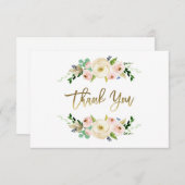 赤面ピンクフローラサンキューカード、緑 ノートカード (正面/裏面)