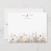 赤面ピンクフローラシシンプルックモノグラム ノートカード (正面)