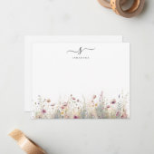 赤面ピンクフローラシシンプルックモノグラム ノートカード (正面/裏面インサイチュ)
