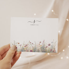 赤面ピンクフローラシシンプルックモノグラム ノートカード