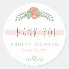 赤面ピンクフローラシック結婚式の引き出物ありがとう ラウンドシール