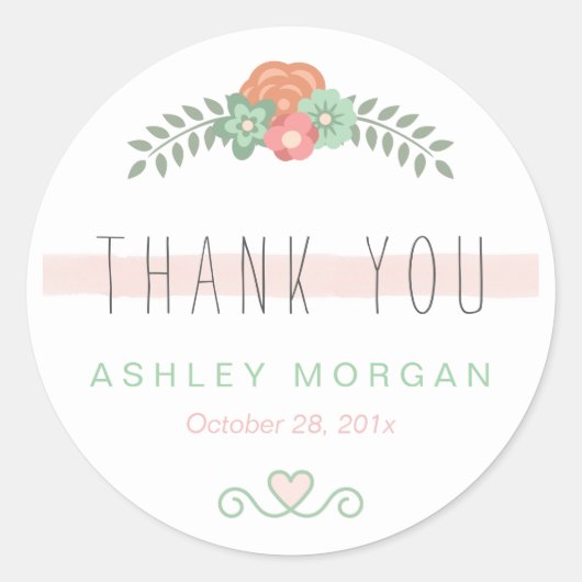 赤面ピンクフローラシック結婚式の引き出物ありがとう ラウンドシール (正面)