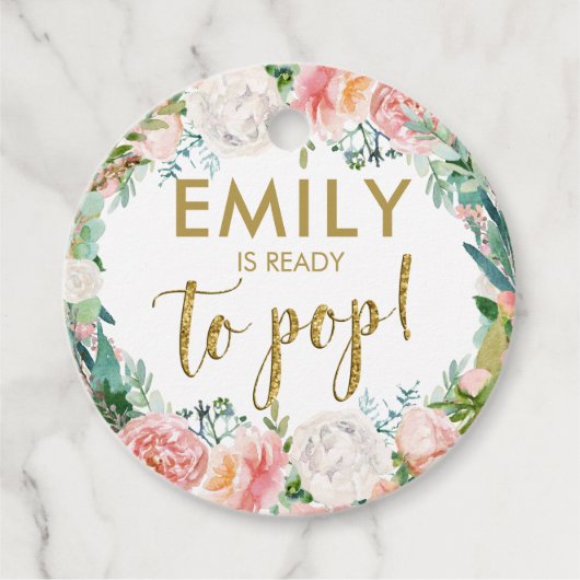 赤面ピンクフローラシャンパンポップ・アートのイットのお気に入り フェイバータグ (正面)