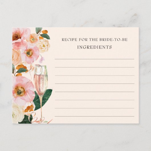 赤面ピンクフローラシャンパンレシピフォーザブライド ポストカード (正面)