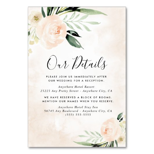 赤面ピンクフローラシャンパ結婚ーニュのエンクロージャカード テーブルナンバー (正面)