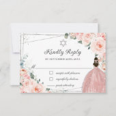 赤面ピンクフローラシルバーバルミツワーガールドレス 出欠カード (正面)