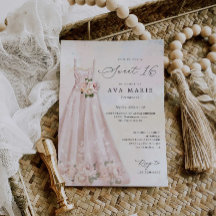赤面ピンクフローラスウィート16誕生日招待状