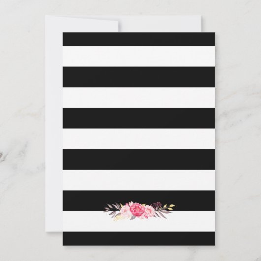 赤面ピンクフローラストライプ白黒結婚ズ サンキューカード (裏面)