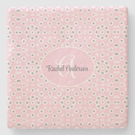 赤面ピンクフローラストーンコースター ストーンコースター (正面)