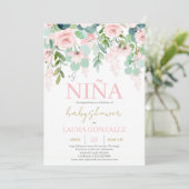 赤面ピンクフローラスペインのベビーシャワーガール 招待状 (スタンド正面)