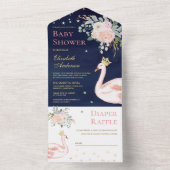 赤面ピンクフローラスワンプリンセスネイビーベイビーシャワー オールインワン招待状 (内側)