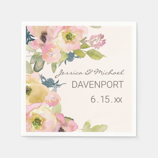 赤面ピンクフローラセージ結婚グリーン スタンダードカクテルナプキン (正面)