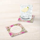 赤面ピンクフローラセージ緑葉誕生日 スクエアペーパーコースター (インサイチュ)