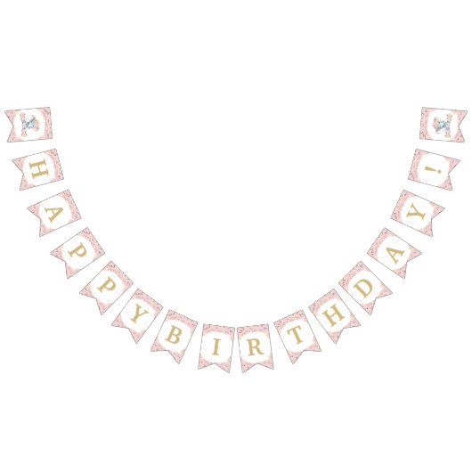 赤面ピンクフローラゾウ誕生日ベビーシャワー バンティングフラッグ (全)