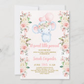 赤面ピンクフローラゾウ赤ちゃんシャワーガール 招待状 (正面)