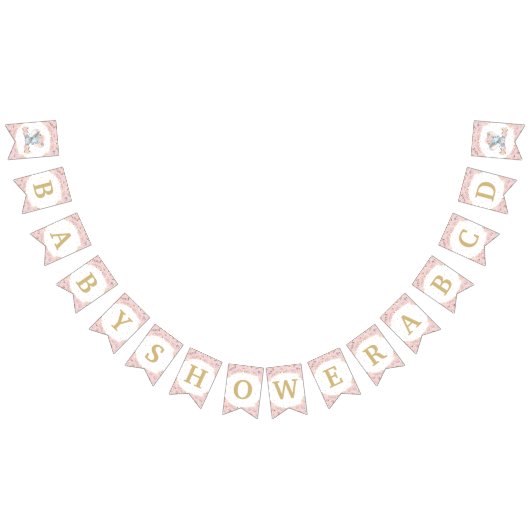 赤面ピンクフローラゾウ赤ちゃんシャワー誕生日 バンティングフラッグ (全)