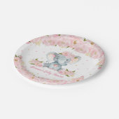 赤面ピンクフローラゾウ赤ちゃんシャワー誕生日 ペーパープレート (アングル)