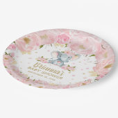 赤面ピンクフローラゾウ赤ちゃんシャワー誕生日 ペーパープレート (アングル)