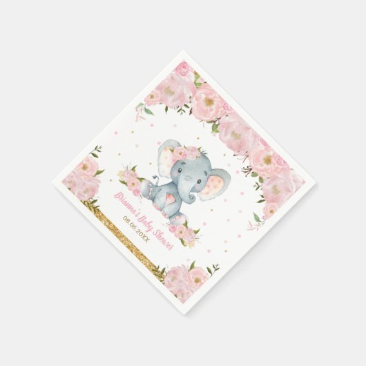 赤面ピンクフローラゾウ赤ちゃんシャワー誕生日N スタンダードカクテルナプキン (角)
