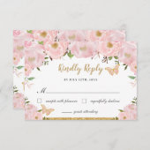 赤面ピンクフローラティアラキンセアニラ蝶 出欠カード (正面/裏面)