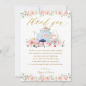 赤面ピンクフローラティーパーティーベビーシャワー誕生日 サンキューカード (正面)