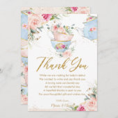 赤面ピンクフローラティーパーティーベビーシャワー誕生日 サンキューカード (正面/裏面)