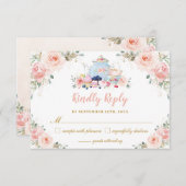 赤面ピンクフローラティーパーティーベビーブライダルシャワー 出欠カード (正面/裏面)