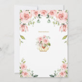 赤面ピンクフローラティーパーティー最初の誕生日 招待状 (裏面)