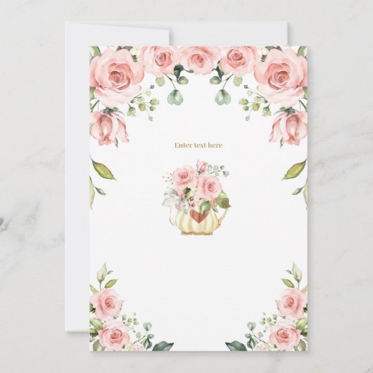 赤面ピンクフローラティーパーティー最初の誕生日 招待状 (裏面)