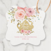 赤面ピンクフローラティーパーティー赤ちゃんシャワーありがとう フェイバータグ (裏面)