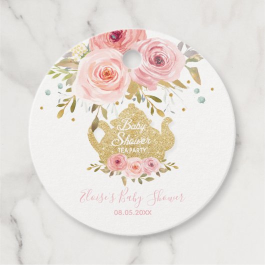 赤面ピンクフローラティーパーティー赤ちゃんシャワーありがとう フェイバータグ (正面)