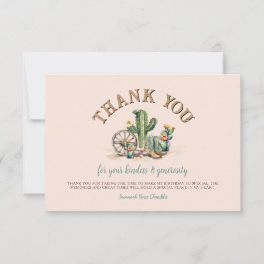 赤面ピンクフローラデザートサボテンサンキューカード サンキューカード (正面)