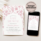 赤面ピンクフローラトイレガールベビーシャワー 招待状