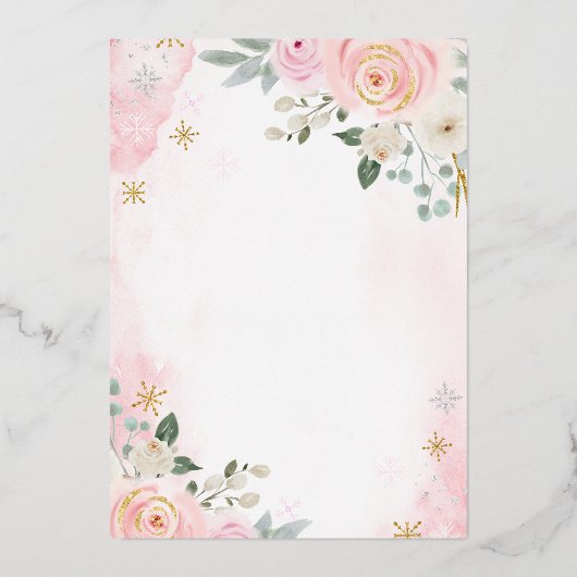 赤面ピンクフローラドレスネイビーブルーキンセアニェラ金ゴールド 箔招待状 (裏面)